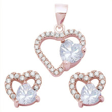 Load image into Gallery viewer, Sterling Silver Rose Gold Plated White Cubic Zirconia Heart Earring And Pendant Jewelry Set
