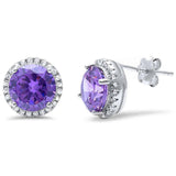 Sterling Silver Halo Fine Amethyst Studs Earring and Thickness 8mm