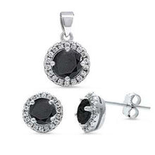 Load image into Gallery viewer, Sterling Silver Halo Black Onyx And CZ Earring And Pendant Set