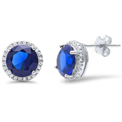 Sterling Silver Halo Fine Blue Sapphire Studs EarringAnd Thickness 8mm