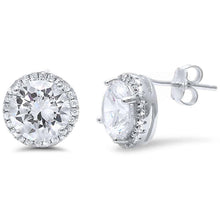 Load image into Gallery viewer, Sterling Silver Halo Fine Cubic Zirconia Studs EarringAnd Thickness 8mm