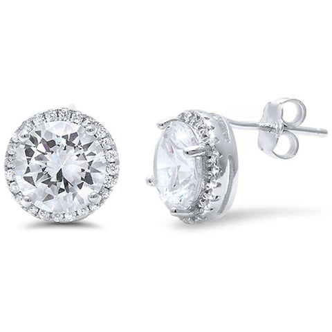 Sterling Silver Halo Fine Cubic Zirconia Studs Earring And Thickness 8mm