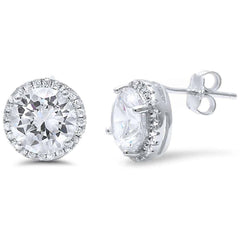 Sterling Silver Halo Fine Cubic Zirconia Studs EarringAnd Thickness 8mm