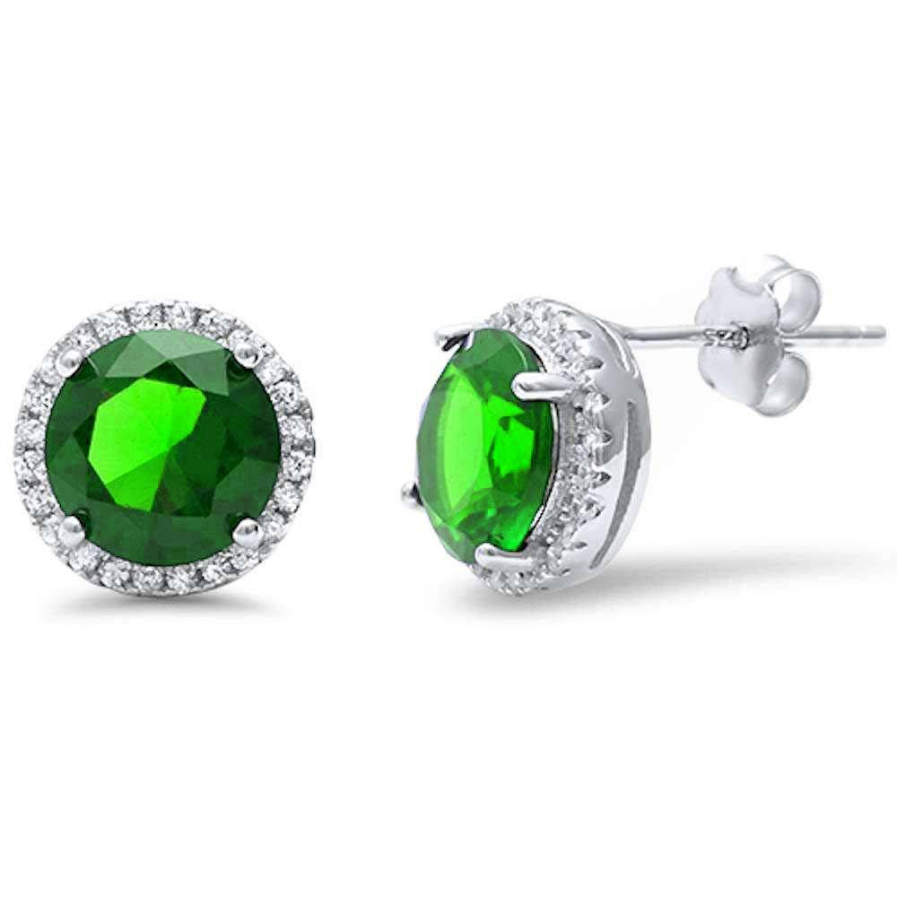 Sterling Silver Halo Fine Emerald Studs Earrings