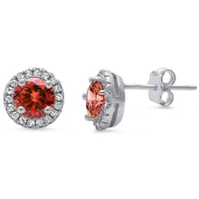 Load image into Gallery viewer, Sterling Silver Halo Garnet And Cz Earrings