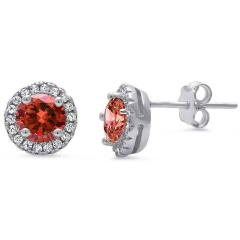 Sterling Silver Halo Garnet And Cz Earrings