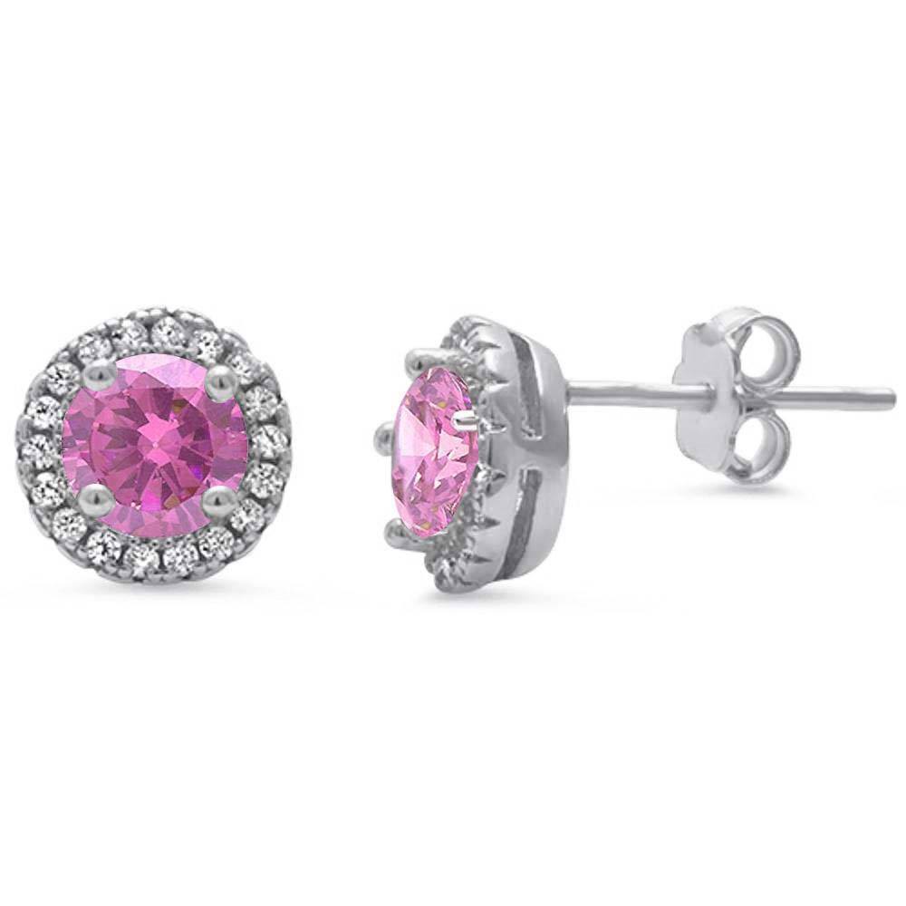 Sterling Silver Pink CZ And White Cz Earrings