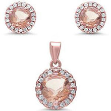 Load image into Gallery viewer, Sterling Silver Rose Gold Plated Halo Morganite &amp; Cubic Zirconia Pendant &amp; Earring