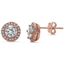 Load image into Gallery viewer, Sterling Silver Rose Gold Plated Halo Cz Earrings
