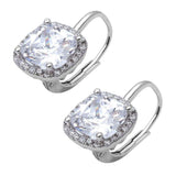 Sterling Silver Cushion Cut Clear Cubic Zirconia Dangle Earrings