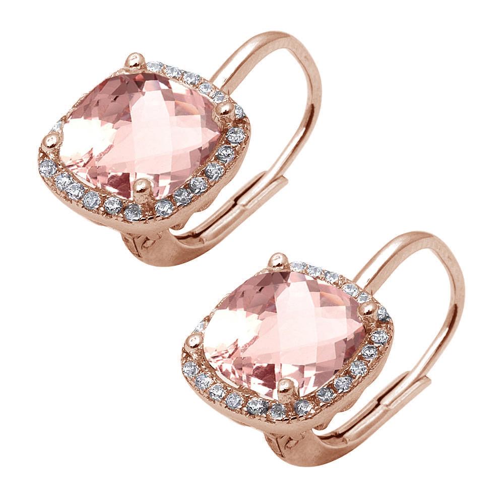 Sterling Silver Rose Gold Plated Cushion Cut Morganite & Cubic Zirconia Earrings