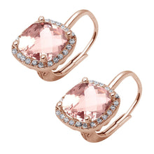 Load image into Gallery viewer, Sterling Silver Rose Gold Plated Cushion Cut Morganite &amp; Cubic Zirconia Earrings