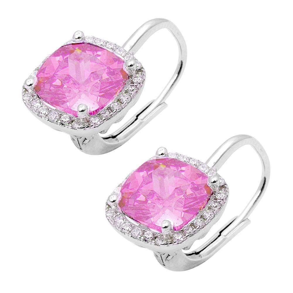 Sterling Silver Cushion Cut Pink and Cubic Zirconia .925 EarringAnd Width 10mm