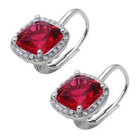 Sterling Silver Cushion Cut Shaped Ruby Earring with CZ StonesAnd Width 10 mm