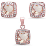Sterling Silver Morganite Silver Rose Gold Plated Halo Morganite And Cubic Zirconia Earring