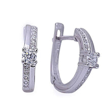 Load image into Gallery viewer, Sterling Silver Round And Pave Cubic Zirconia Hoop EarringsAnd Height 17mmAnd Width 16mm