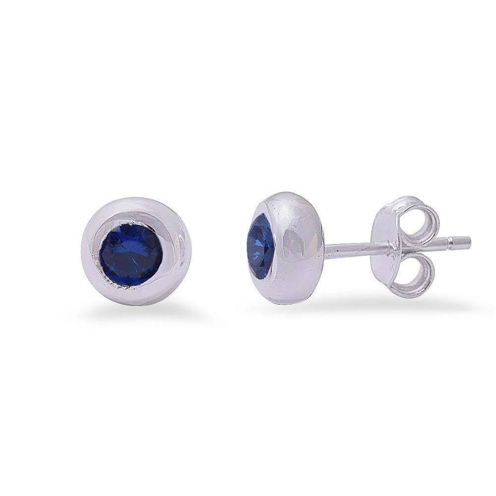 Sterling Silver Blue Sapphire Bezel Studs EarringsAnd Thickness 7mm