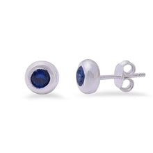 Load image into Gallery viewer, Sterling Silver Blue Sapphire Bezel Studs EarringsAnd Thickness 7mm