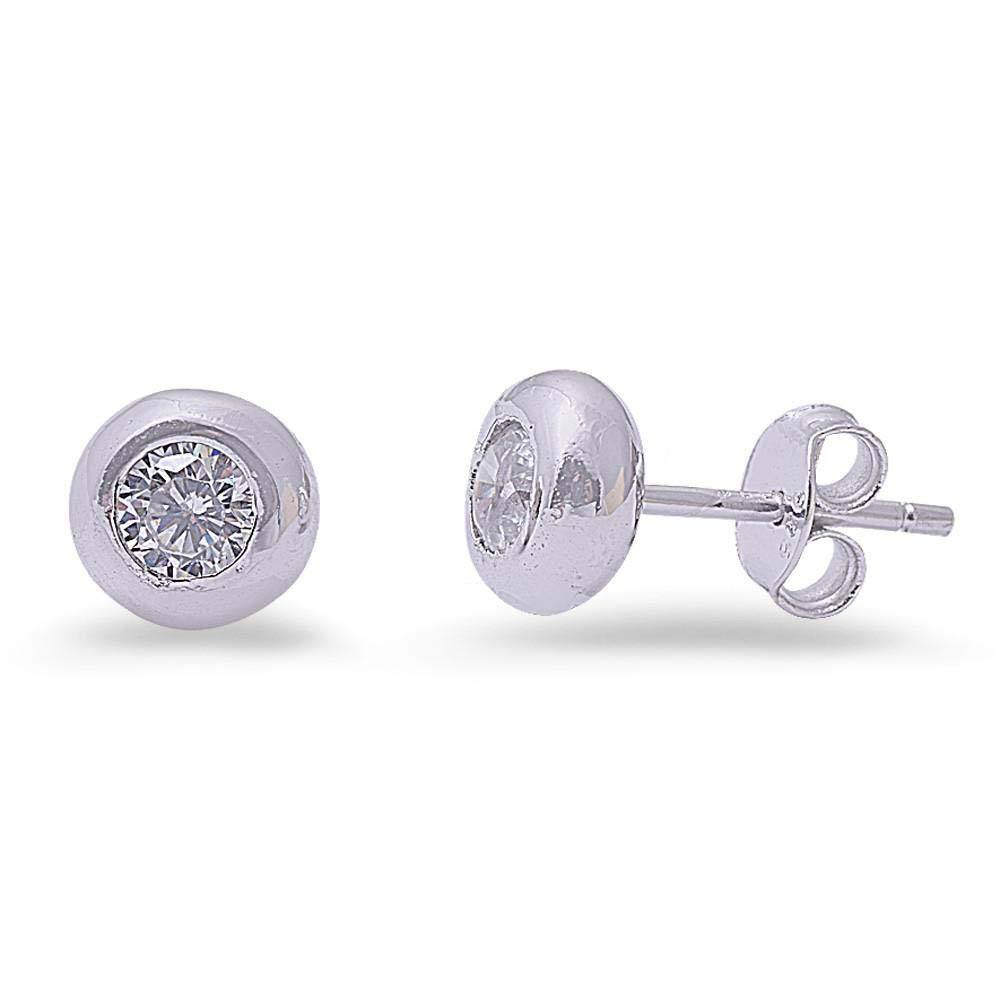 Sterling Silver Cubic Zirconia Bezel Studs EarringAnd Thickness 7mm