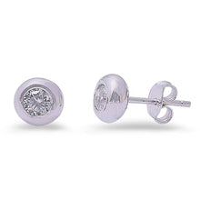 Load image into Gallery viewer, Sterling Silver Cubic Zirconia Bezel Studs EarringAnd Thickness 7mm