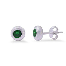 Load image into Gallery viewer, Sterling Silver Green Emerald Bezel Studs EarringsAnd Thickness 7mm
