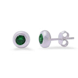 Sterling Silver Green Emerald Bezel Studs EarringsAnd Thickness 7mm