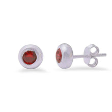 Load image into Gallery viewer, Sterling Silver Red Garnet Bezel Studs EarringsAnd Thickness 7mm