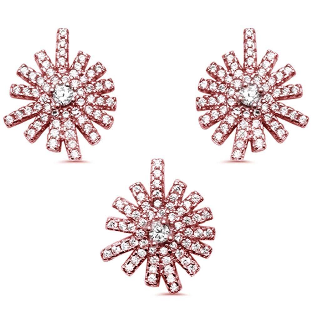 Sterling Silver Rose Gold Plated Cz Starbust Earring