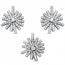 Load image into Gallery viewer, Sterling Silver Cubic Zirconia Starburst Earring And Pendant Set