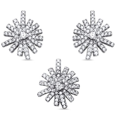 Sterling Silver Cubic Zirconia Starbust Stud Style Earrings