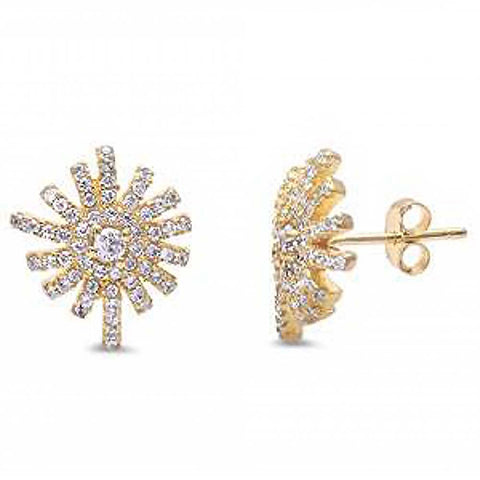 Sterling Silver Yellow Gold Plated Cz Starbust Earrings