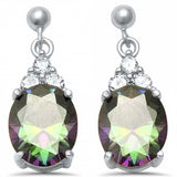 Sterling Silver Dangling Rainbow Topaz and Cz Earrings