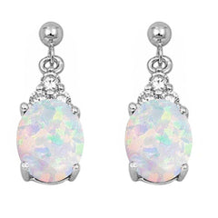 Sterling Silver White Opal and Cz Dangle Earrings