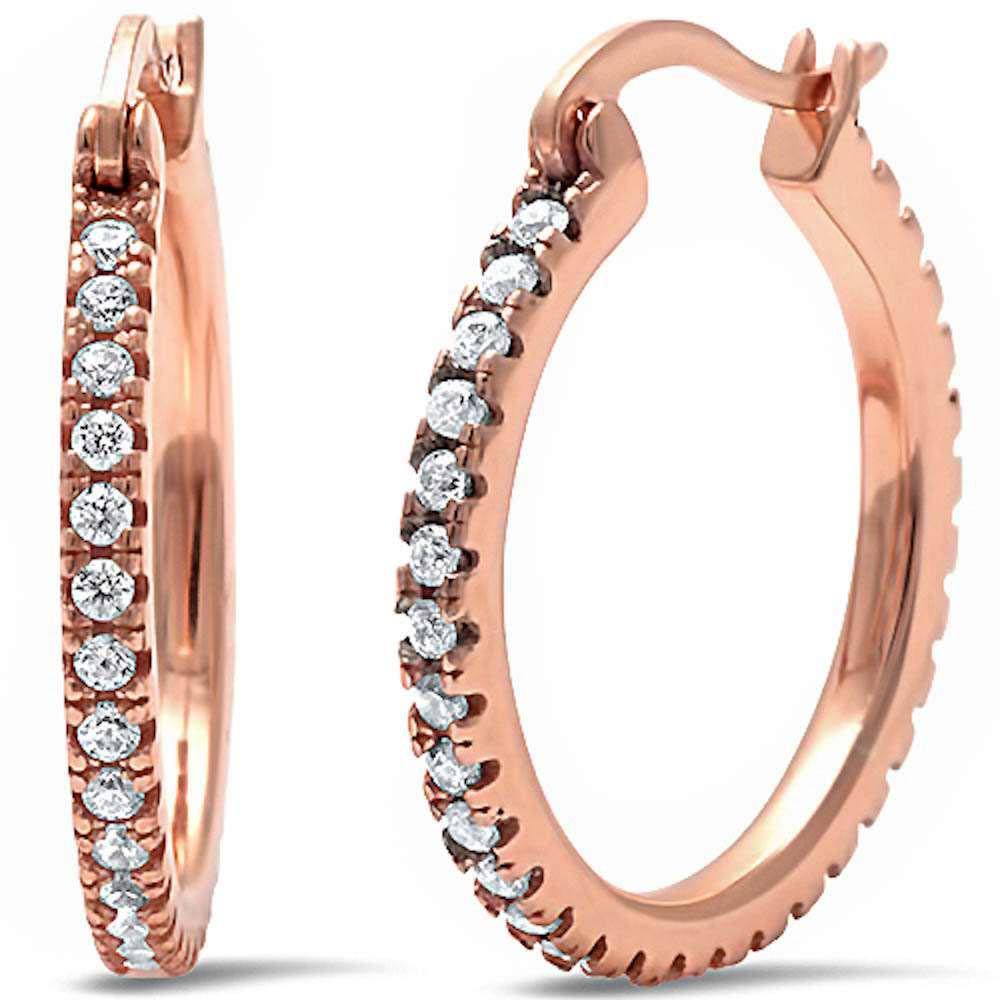 Sterling Silver Rose Gold Plated Round Cz Hoop EarringsAnd Thickness 21mm