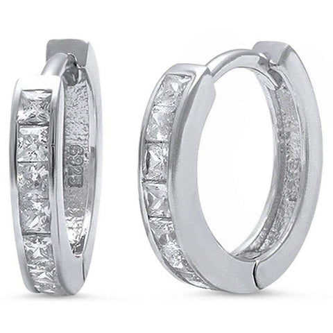 Sterling Silver Princess Cut Cz Hoop Earrings