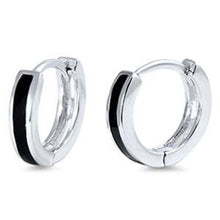 Load image into Gallery viewer, Sterling Silver Black Onyx Bar Huggie Hoop EarringsAnd Thickness 11mmx12mm