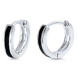 Sterling Silver Black Onyx Bar Huggie Hoop EarringsAnd Thickness 11mmx12mm