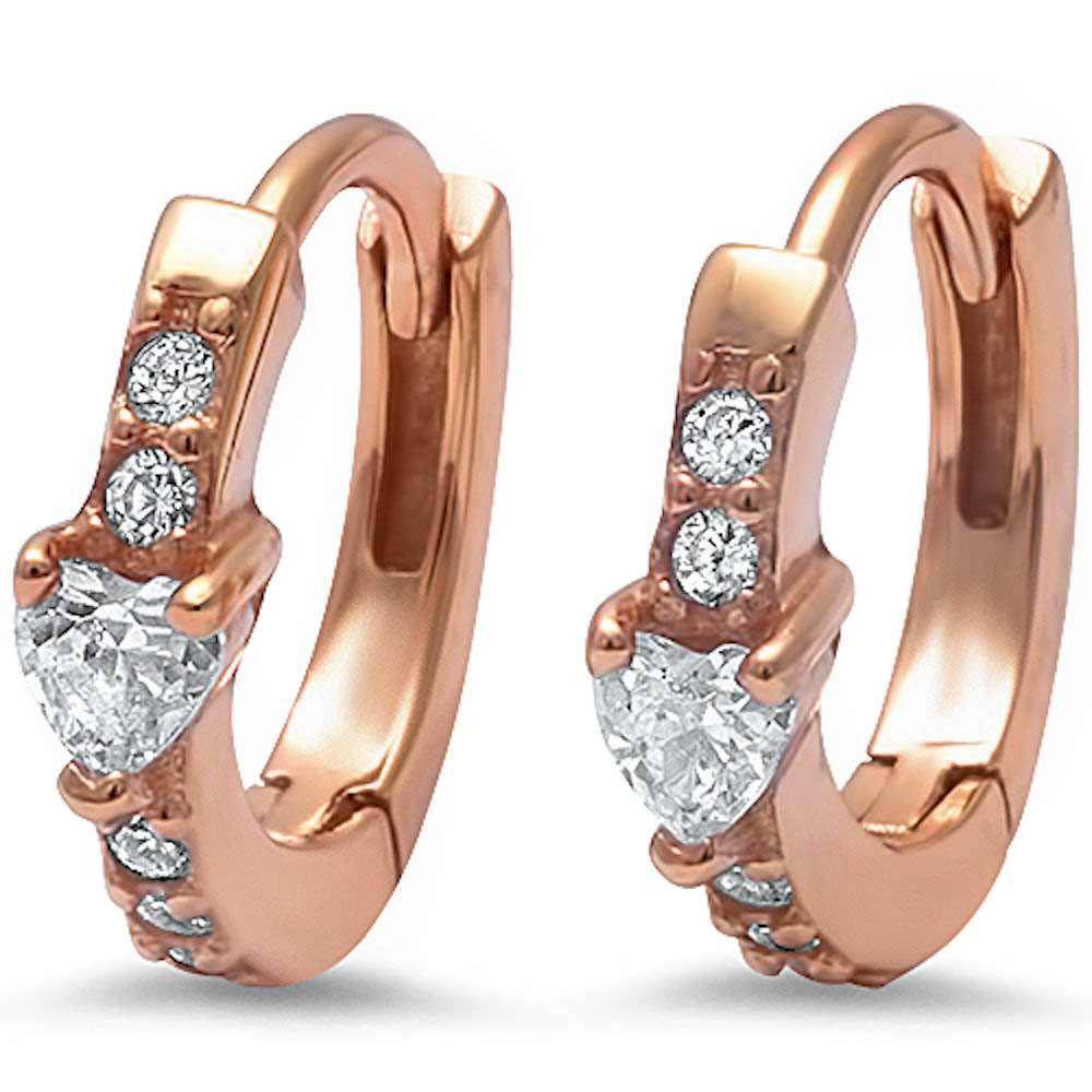 Sterling Silver Rose Gold Plated Heart & Round Cz Hoop EarringsAnd Thickness 12mm