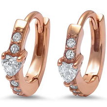 Load image into Gallery viewer, Sterling Silver Rose Gold Plated Heart &amp; Round Cz Hoop EarringsAnd Thickness 12mm