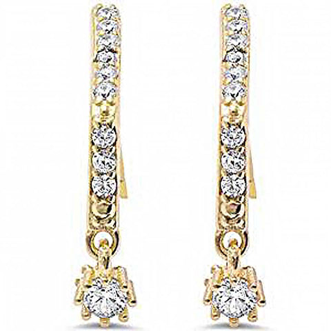 Sterling Silver Yellow Gold Plated Cz EarringAnd Thickness 16mm