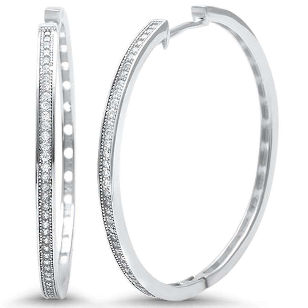 Sterling Silver Micro Pave Cubic Zirconia Hoop EarringsAnd Thickness 36mm