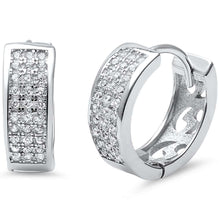 Load image into Gallery viewer, Sterling Silver MicroPave CZ Round Hoop Huggie EarringsAnd Thickness 5mmx14mm