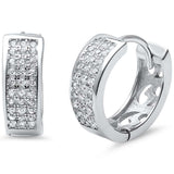 Sterling Silver MicroPave CZ Round Hoop Huggie EarringsAnd Thickness 5mmx14mm