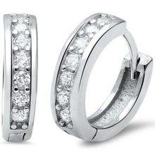 Load image into Gallery viewer, Sterling Silver Round CZ Hoop Huggie Earrings And Thickness 3mmx14mm