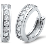Sterling Silver Round CZ Hoop Huggie Earrings And Thickness 3mmx14mm