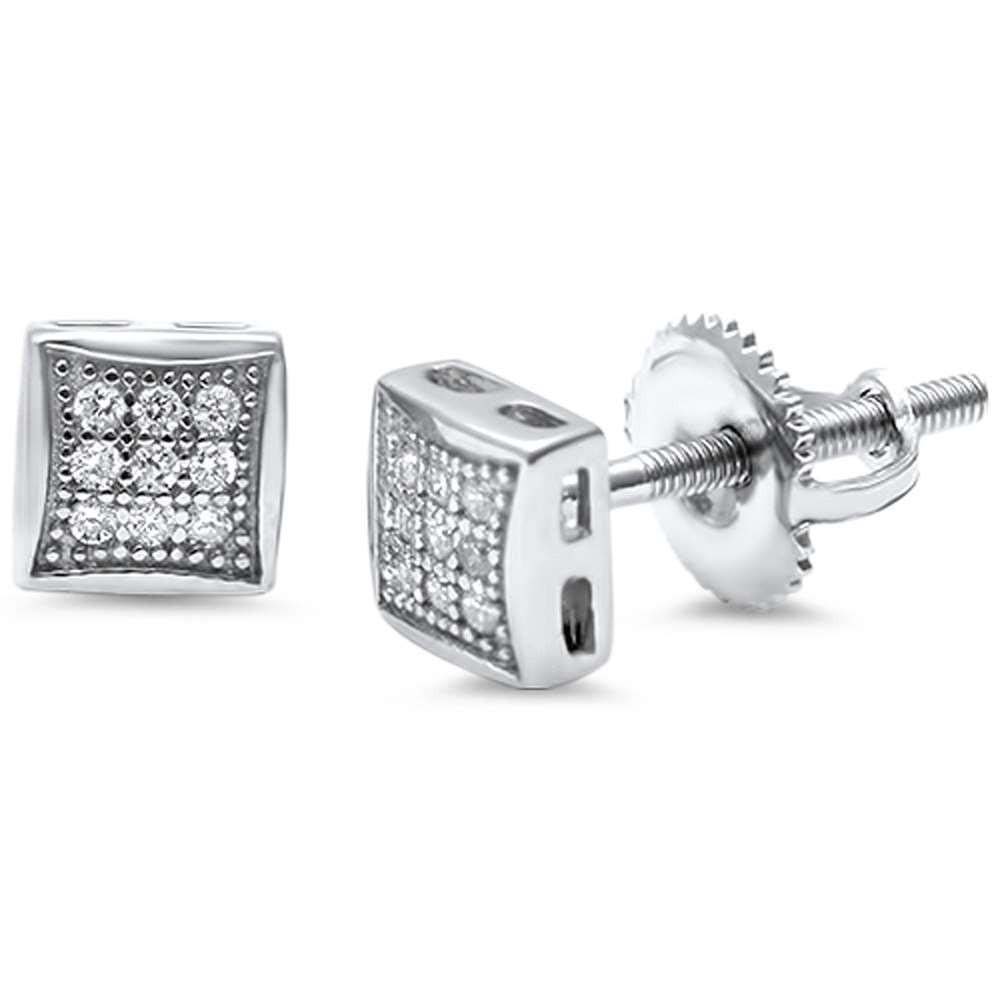 Sterling Silver Princess Cut Micro Pave CZ Earrings and Thickness 6mm