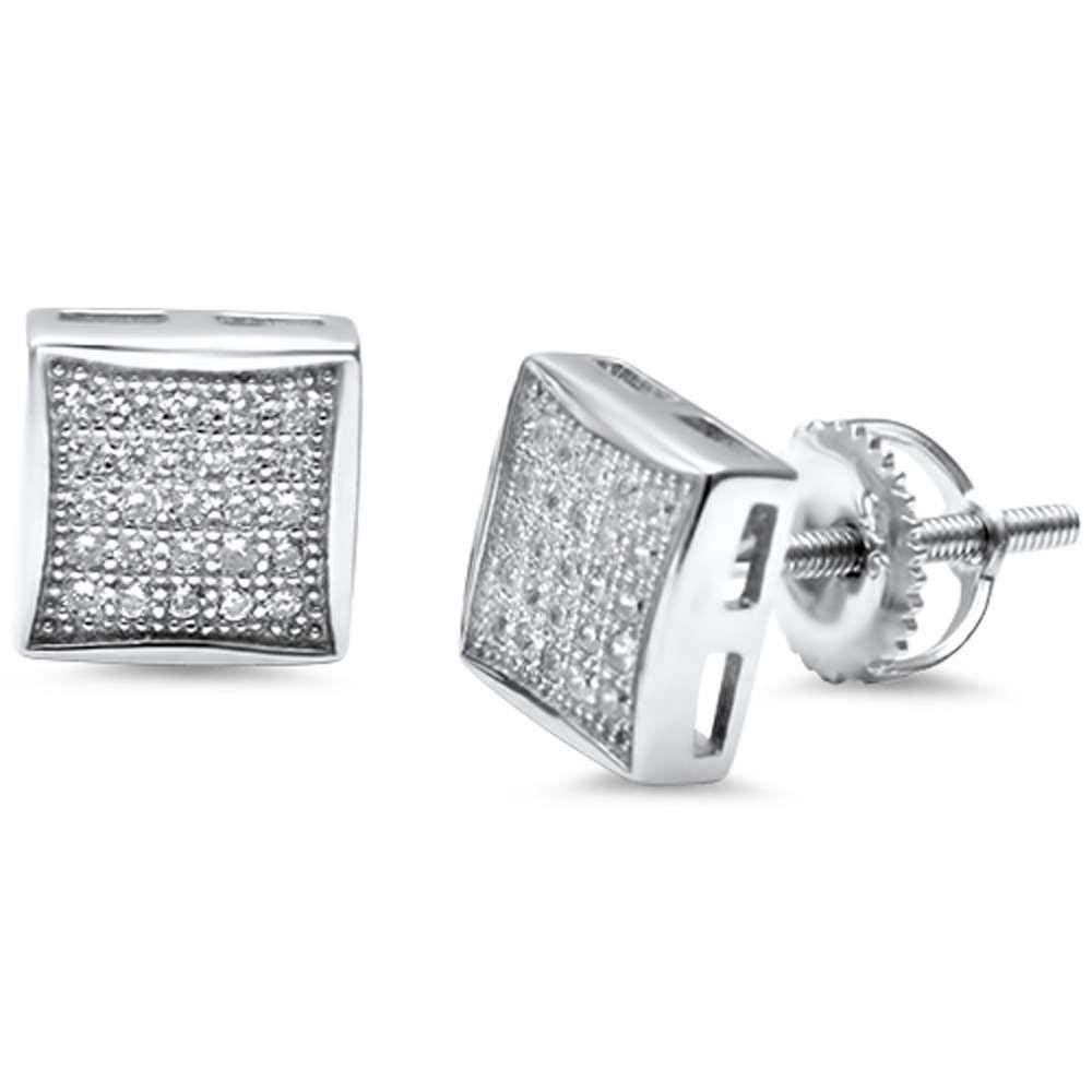 Sterling Silver Princess Cut Micro Pave CZ EarringsAnd Thickness 8mm