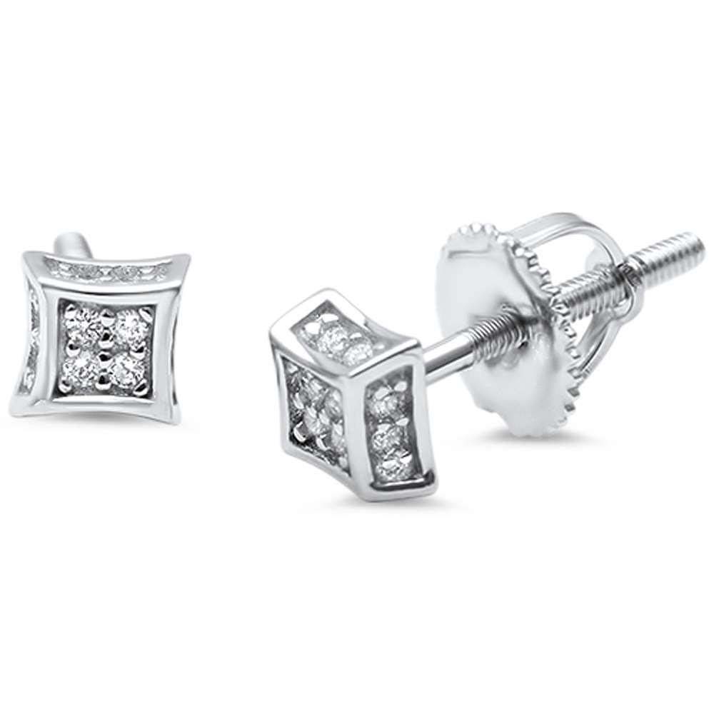Sterling Silver Princess Cut Micro Pave CZ EarringsAnd Thickness 4mm