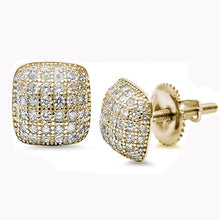 Load image into Gallery viewer, Sterling Silver Yellow Gold Plated 9MM Princess Cut Micro Pave Cubic Zirconia Earrings