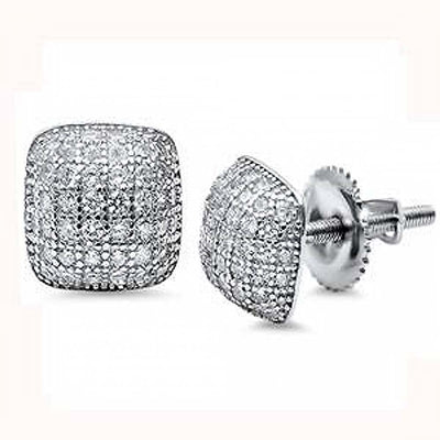 Sterling Silver 9MM Princess Cut Cubic Zirconia Stud Earrings